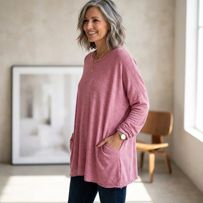 Elettra Brambati™ Breathable Long Sleeve Pocket Top for Effortless Comfort