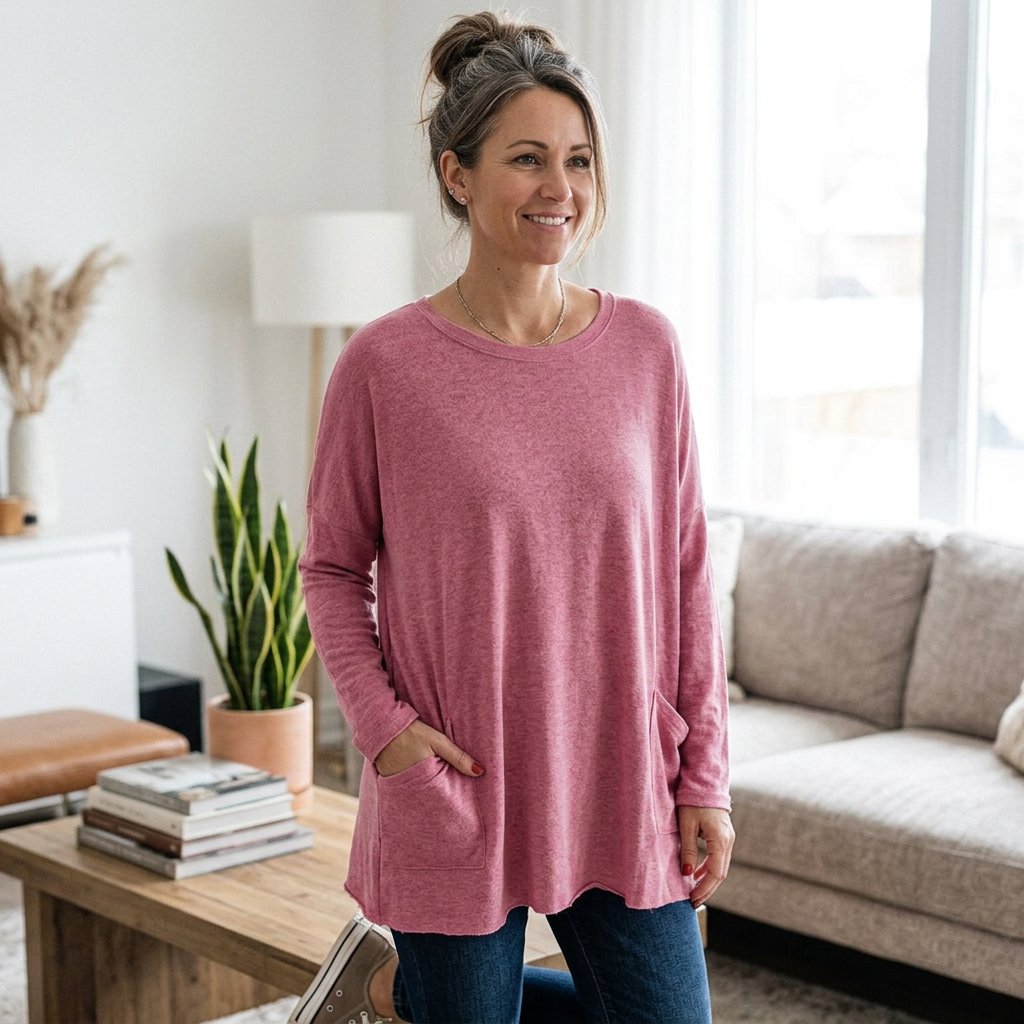 Elettra Brambati™ Breathable Long Sleeve Pocket Top for Effortless Comfort