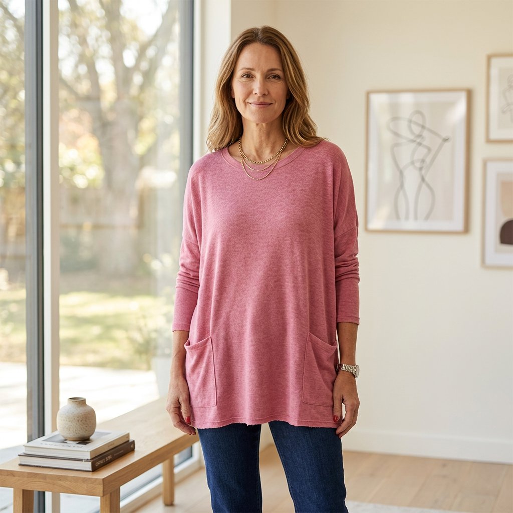 Elettra Brambati™ Breathable Long Sleeve Pocket Top for Effortless Comfort