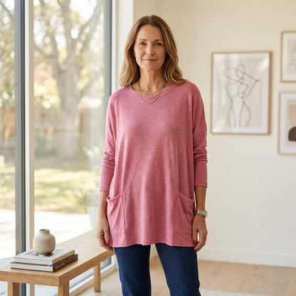 Elettra Brambati™ Breathable Long Sleeve Pocket Top for Effortless Comfort