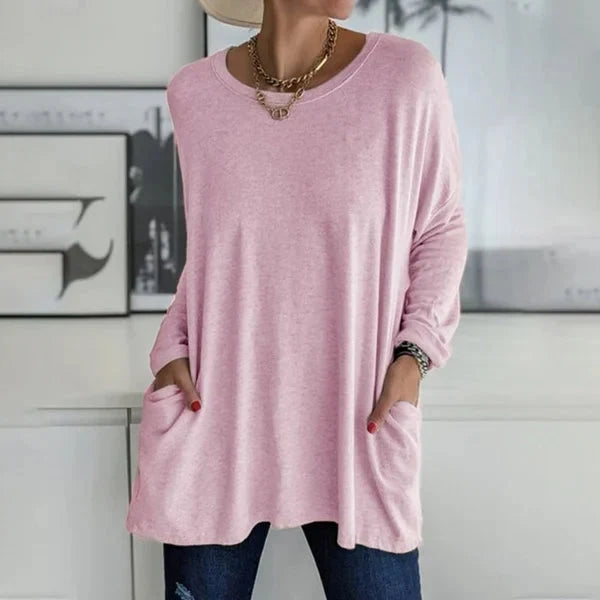 Elettra Brambati™ Breathable Long Sleeve Pocket Top for Effortless Comfort