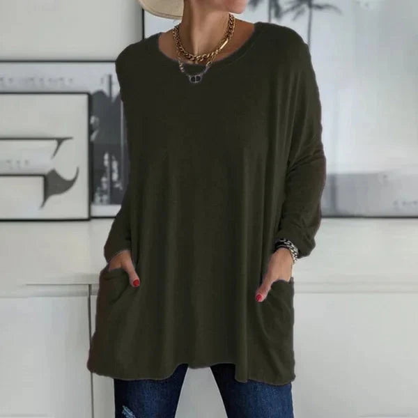 Elettra Brambati™ Breathable Long Sleeve Pocket Top for Effortless Comfort