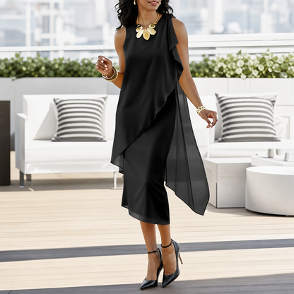 Elettra Brunelli™ Elegant midi dress with ruffles for special occasions