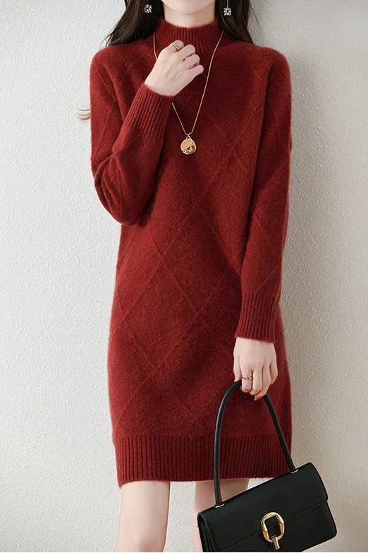 Emilia Chic Winter Dress - main front view of the cozy knit winter dress