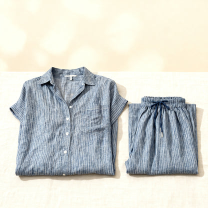 Emilia Toscani™ Breathable Linen Stripe Shirt Set