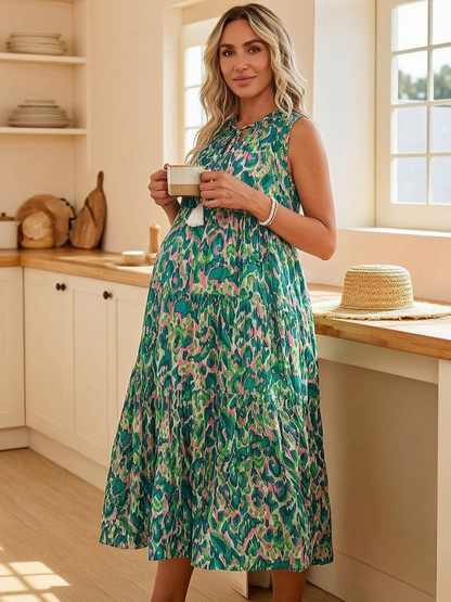 Eulalia Bonarrigo™ Breathable Abstract Print Tiered Midi Dress
