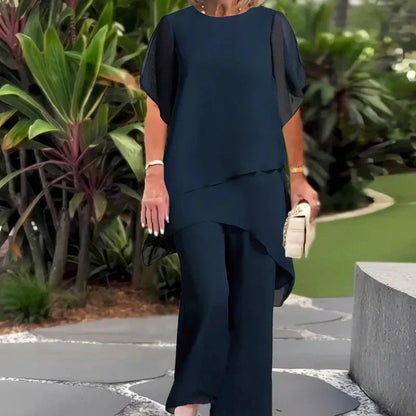 Flavia Sinetti Elegant Asymmetrical Top Wide-Leg Pants - gallery view 02