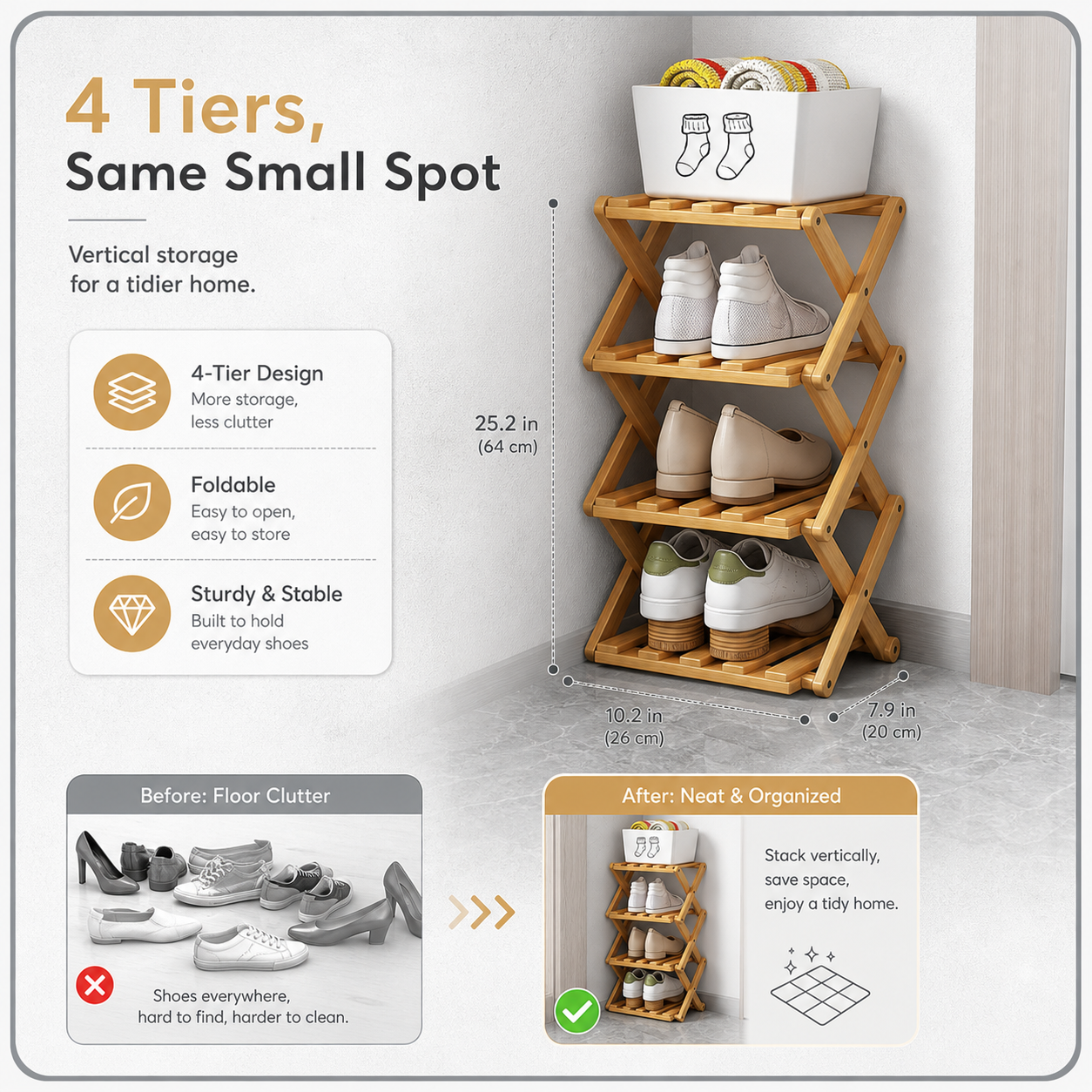 FoldNest™ Foldable Shoe Rack for Tidy Entryways