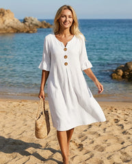 Francesca Bruno™ Lightweight Linen Button Dress