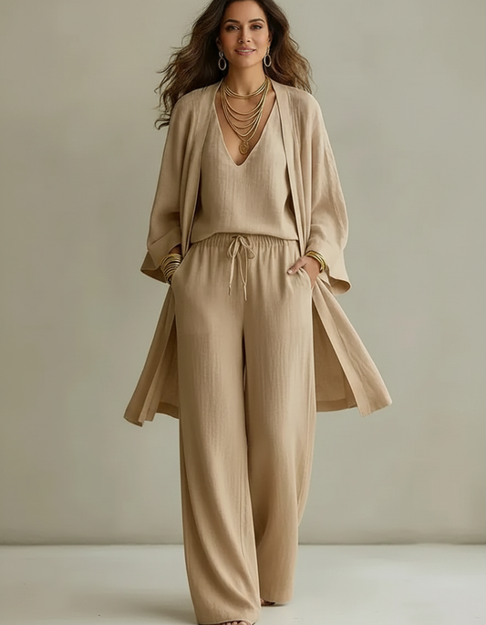Gabriella Leone™ Polished Three-Piece Cardigan and Trouser Set