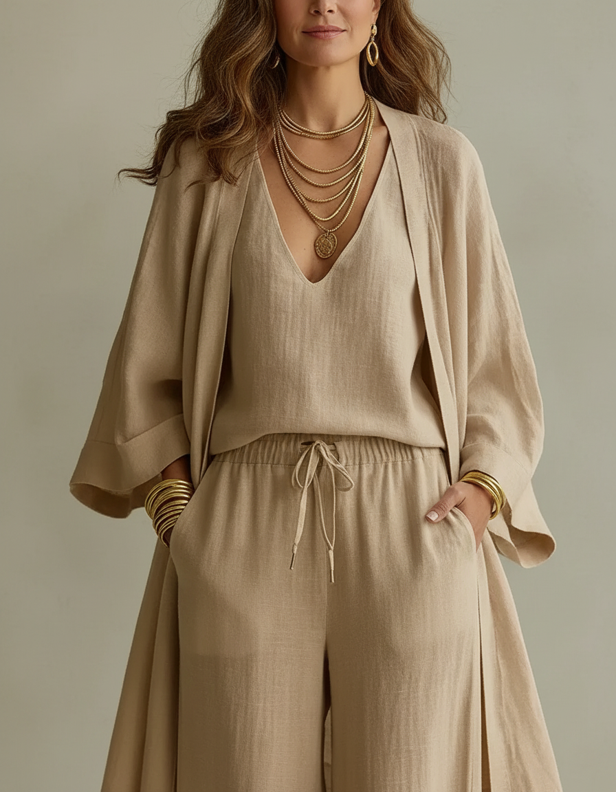 Gabriella Leone™ Polished Three-Piece Cardigan and Trouser Set