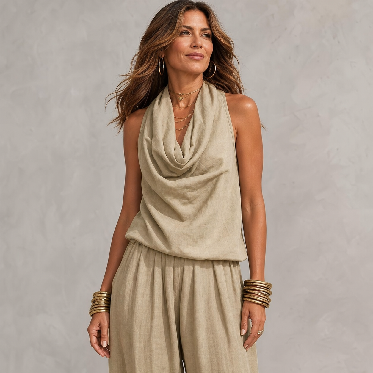 Gelsomina Brentani™ Draped Halter Jumpsuit for Effortless Style
