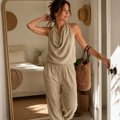 Gelsomina Brentani™ Draped Halter Jumpsuit for Effortless Style