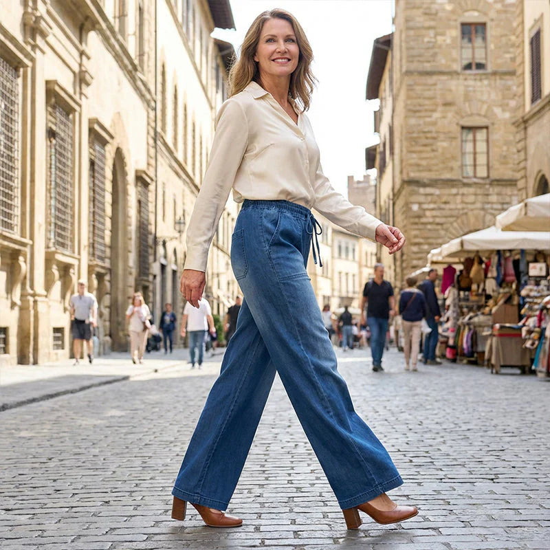 Gelsomina Rapuano™ Comfy Wide Leg Drawstring Jeans for Everyday Wear