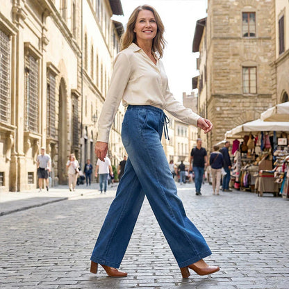 Gelsomina Rapuano™ Comfy Wide Leg Drawstring Jeans for Everyday Wear