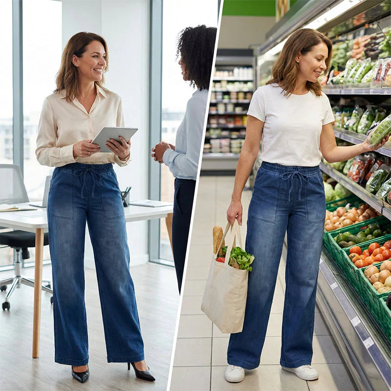 Gelsomina Rapuano™ Comfy Wide Leg Drawstring Jeans for Everyday Wear