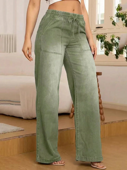 Gelsomina Rapuano™ Comfy Wide Leg Drawstring Jeans for Everyday Wear