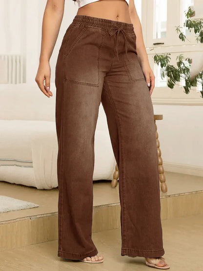 Gelsomina Rapuano™ Comfy Wide Leg Drawstring Jeans for Everyday Wear