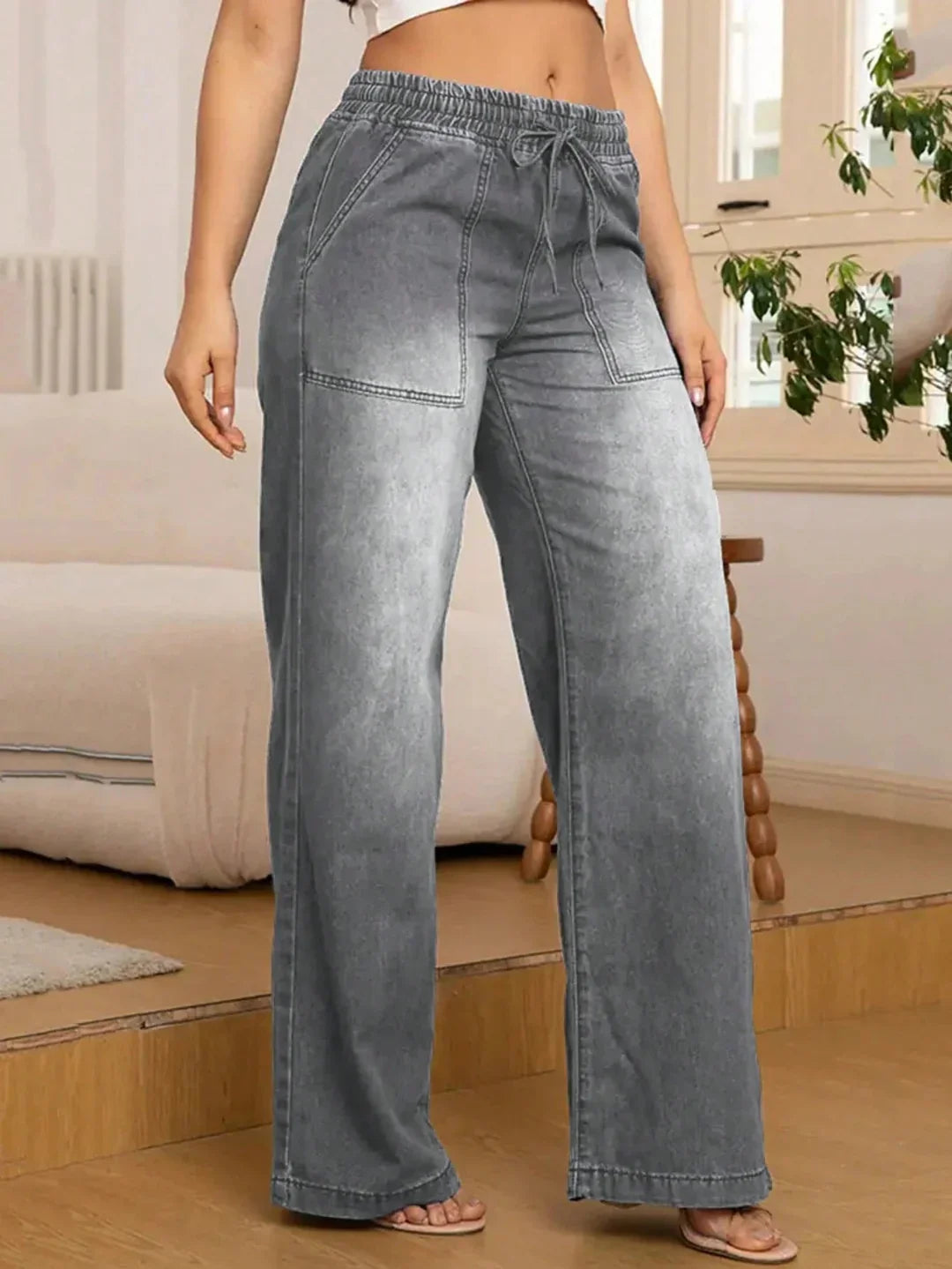 Gelsomina Rapuano™ Comfy Wide Leg Drawstring Jeans for Everyday Wear