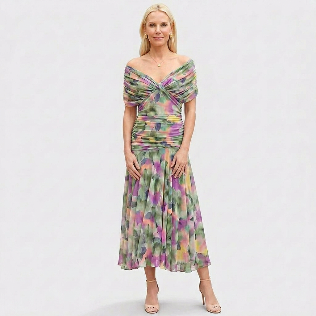 Enrichetta Bellori™ Elegant Off-Shoulder Printed Dress