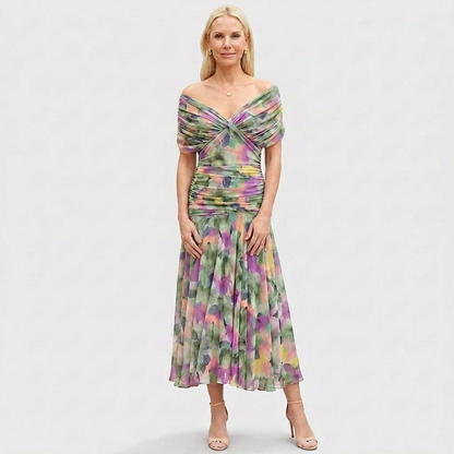 Enrichetta Bellori™ Elegant Off-Shoulder Printed Dress