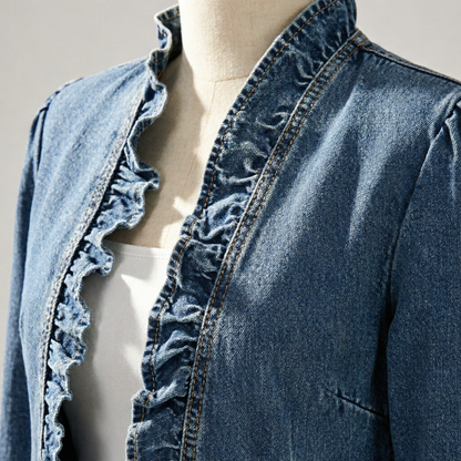 Gianna Castelli™ Ruffle Trim Open Front Denim Jacket