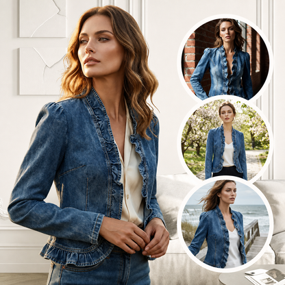 Gianna Castelli™ Ruffle Trim Open Front Denim Jacket