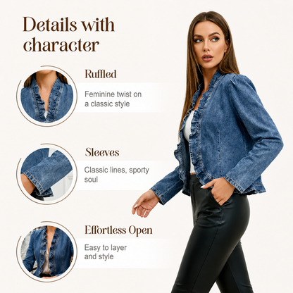 Gianna Castelli™ Ruffle Trim Open Front Denim Jacket