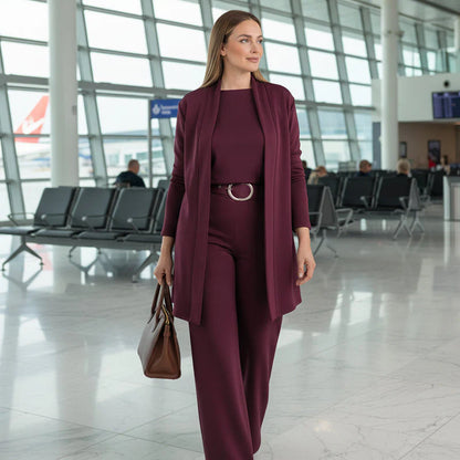 Giulia Carrozzi Elegant 3-Piece Cardigan Set - side profile view of complete set