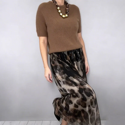Giulia Giulia Greco Effortless Leopard Sweater Skirt Set - back view of sweater and leopard skirt