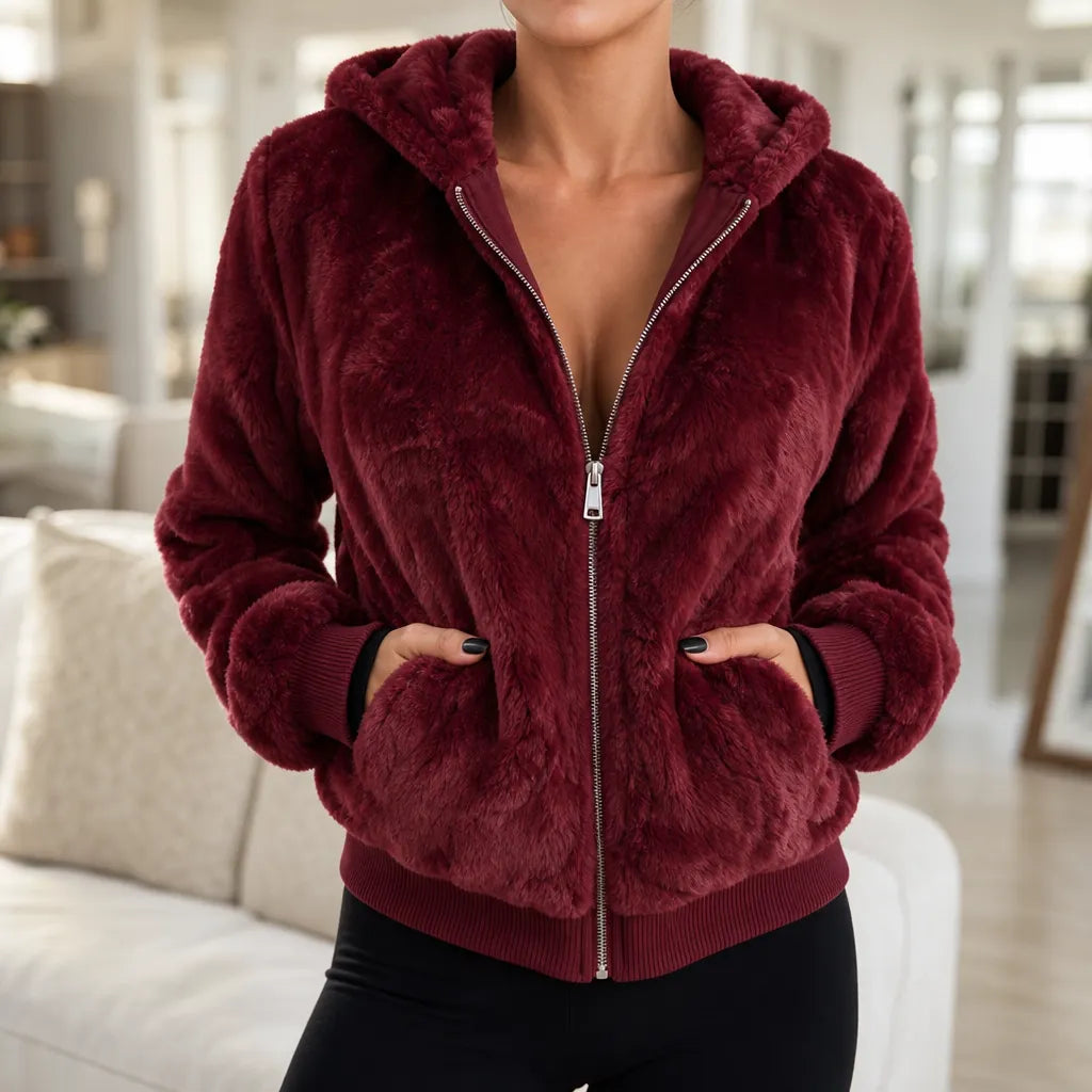 Giustina Hooded Faux Fur Zip Jacket - main front product view