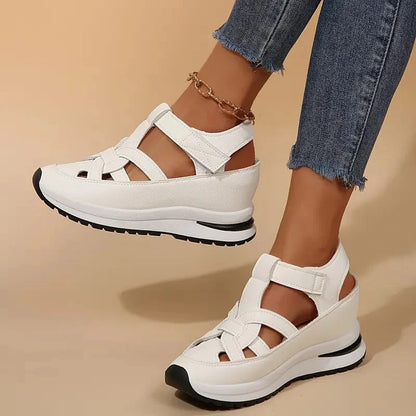GlideSole Pro All-Day Comfort Wedge Sandals - side profile view showing wedge heel and side zipper