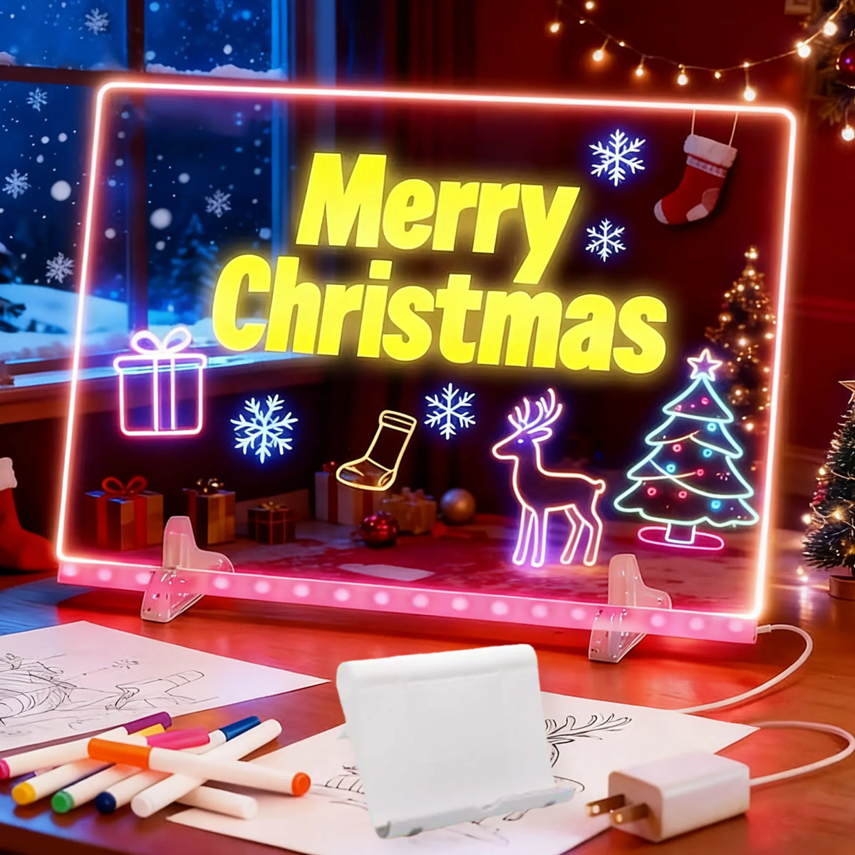 Glowvix Glowing Doodle Board for Screen-Free Fun - main product view of 7-color LED drawing board