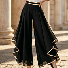 Graziella Aurozzi™ Elegant Gold Trim Chiffon Trousers
