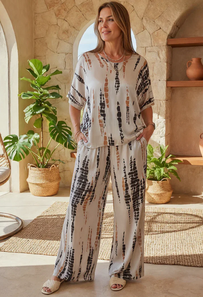 Greta Mancini™ Elegant Satin Crew Neck Set