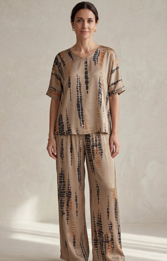 Greta Mancini Satin Casual Crew Neck Two-piece Suit - front hero view