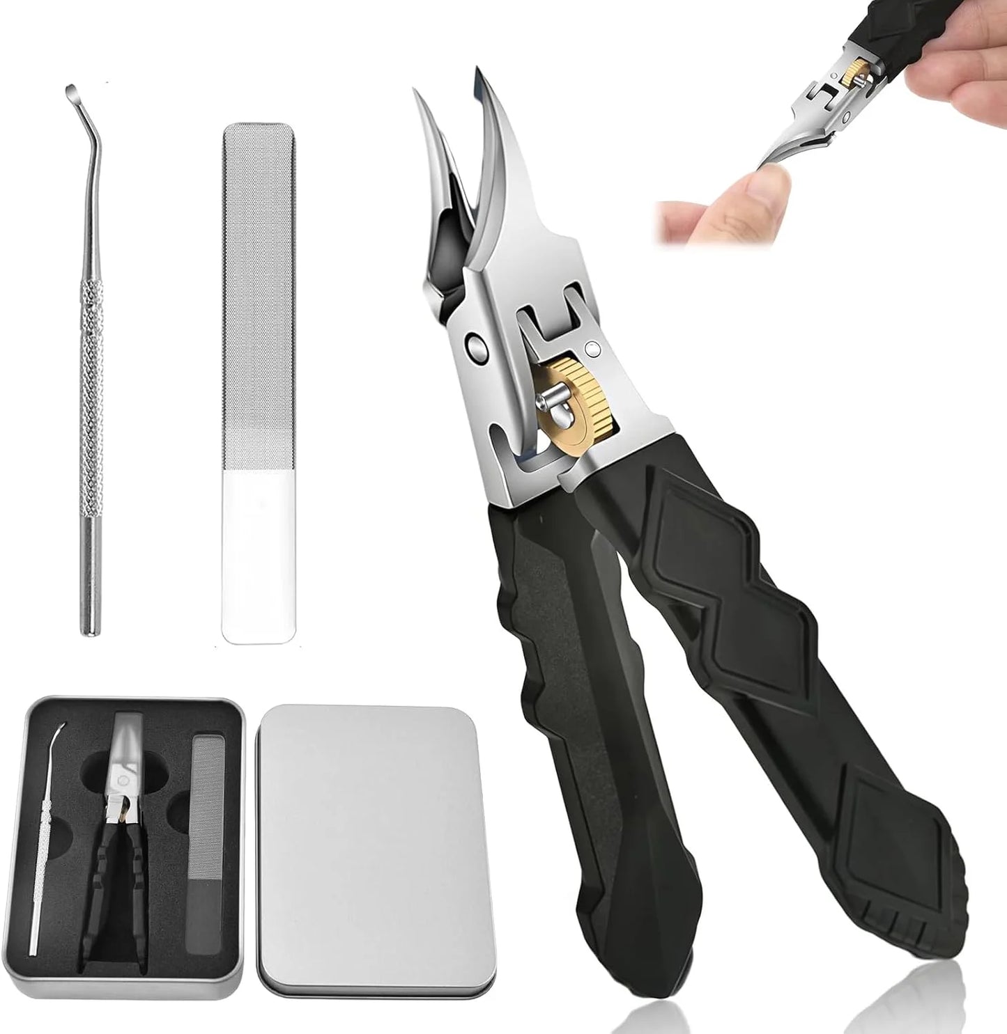 GripLock Black Anti-Slip Grip Nail Clipper Set - product feature highlight and usage detail