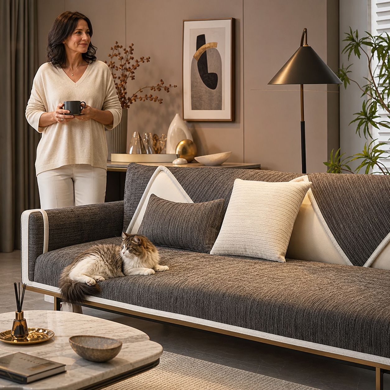 GripStay™ Chenille Sofa Cover for Pet Protection