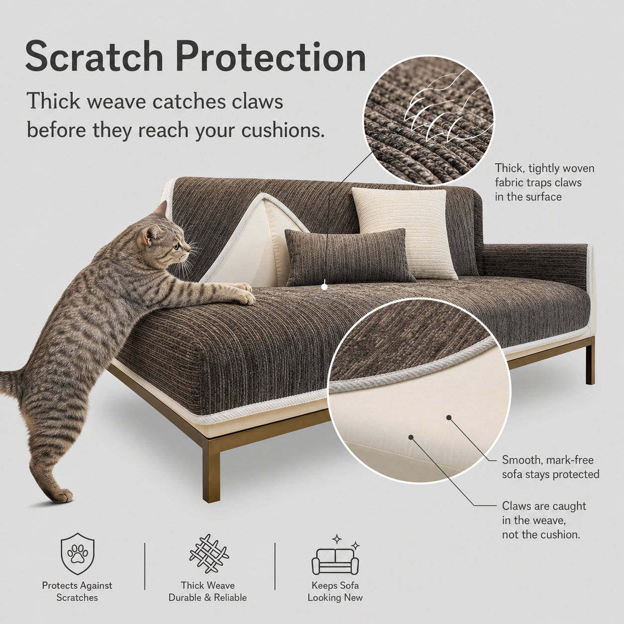 GripStay™ Chenille Sofa Cover for Pet Protection