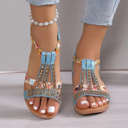 Héloïse Ross™ Summer sandals with rhinestones with open toe