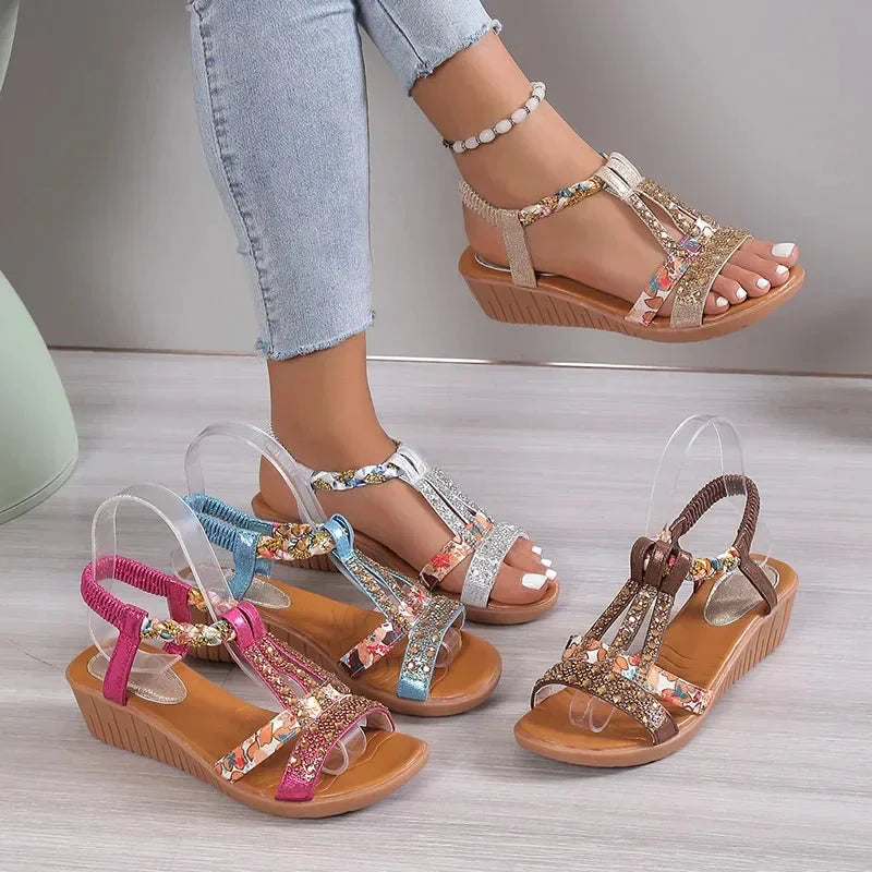 Héloïse Ross™ Summer sandals with rhinestones with open toe