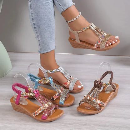 Héloïse Ross™ Summer sandals with rhinestones with open toe