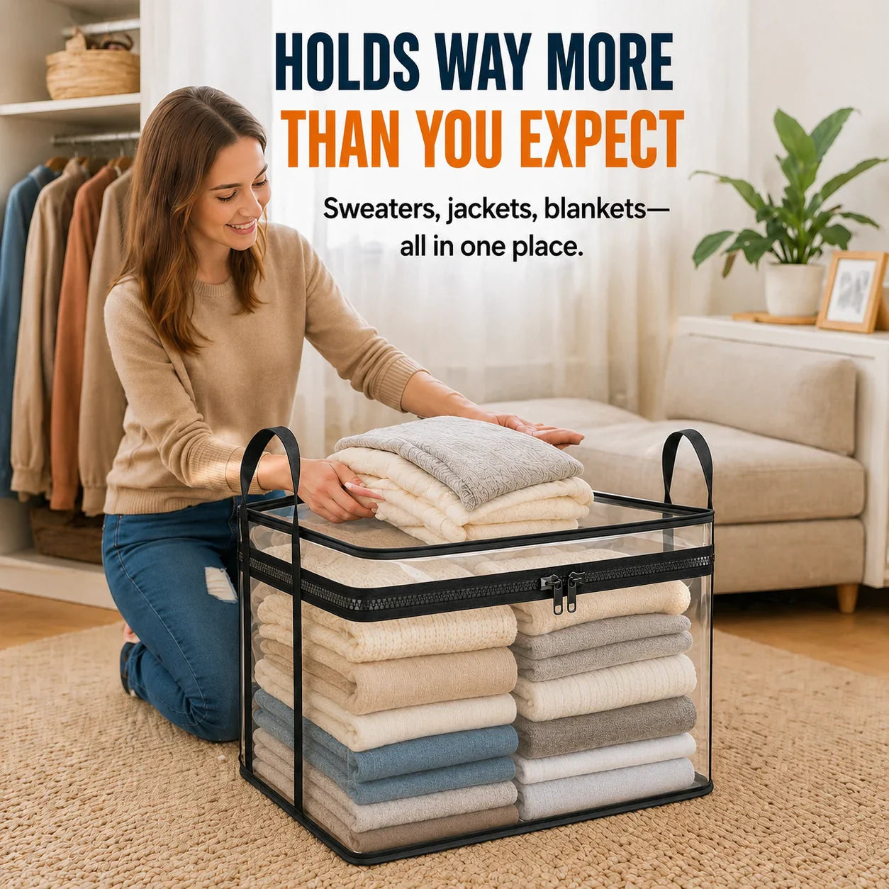 HomeVault™ Foldable Clear Storage Bag for Clutter-Free Closets