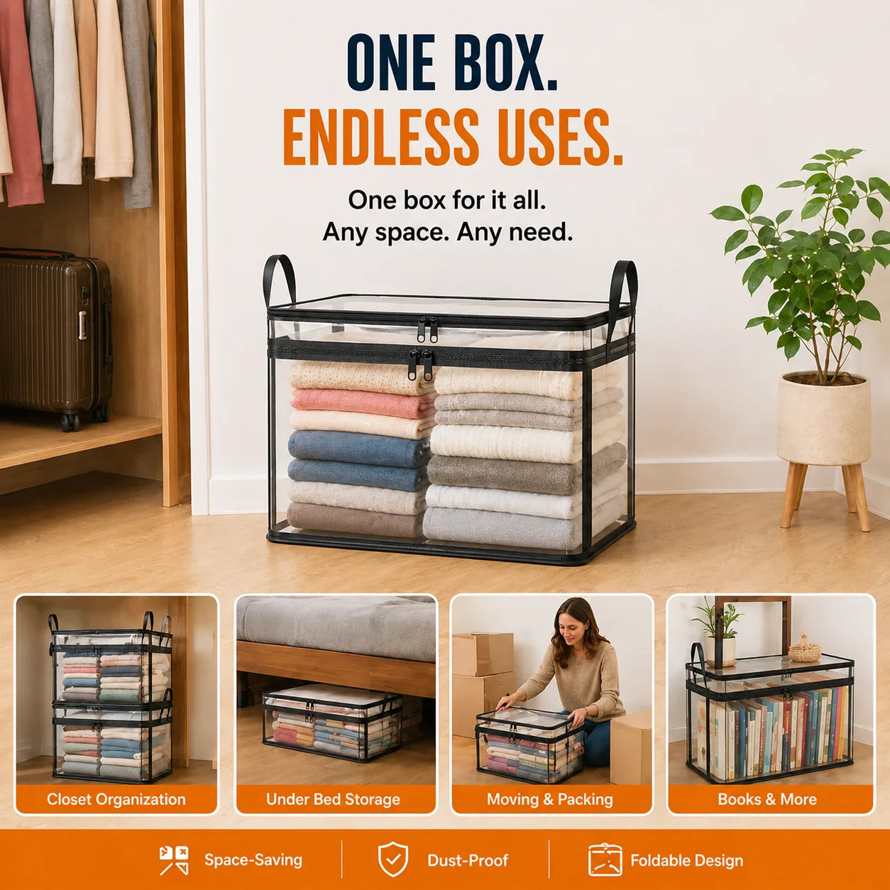 HomeVault™ Foldable Clear Storage Bag for Clutter-Free Closets