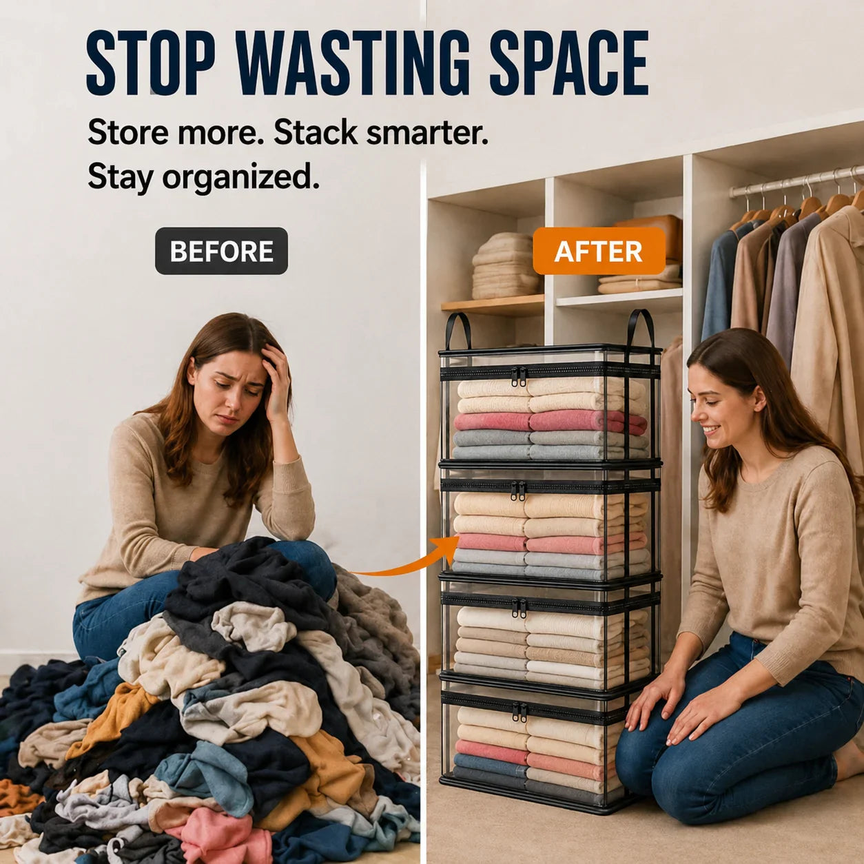 HomeVault™ Foldable Clear Storage Bag for Clutter-Free Closets