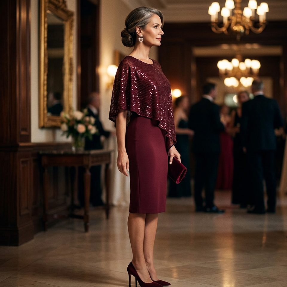 Ida Ambrosino™ Slimming Cape Midi Dress for Events