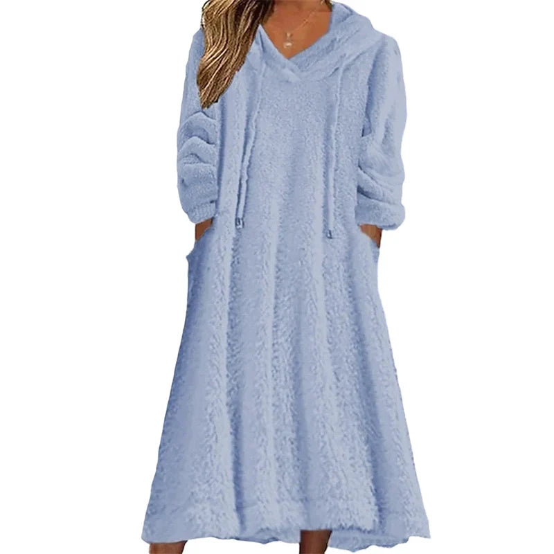 Ignazia Garofalo™ Plush Hooded Lounge Dress for Chilly Days