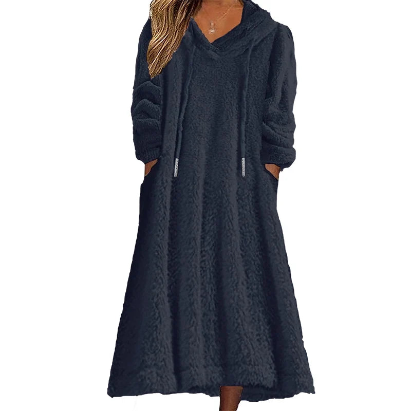 Ignazia Garofalo™ Plush Hooded Lounge Dress for Chilly Days