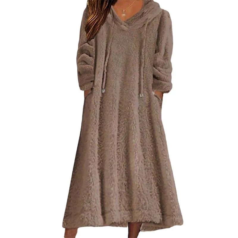 Ignazia Garofalo™ Plush Hooded Lounge Dress for Chilly Days