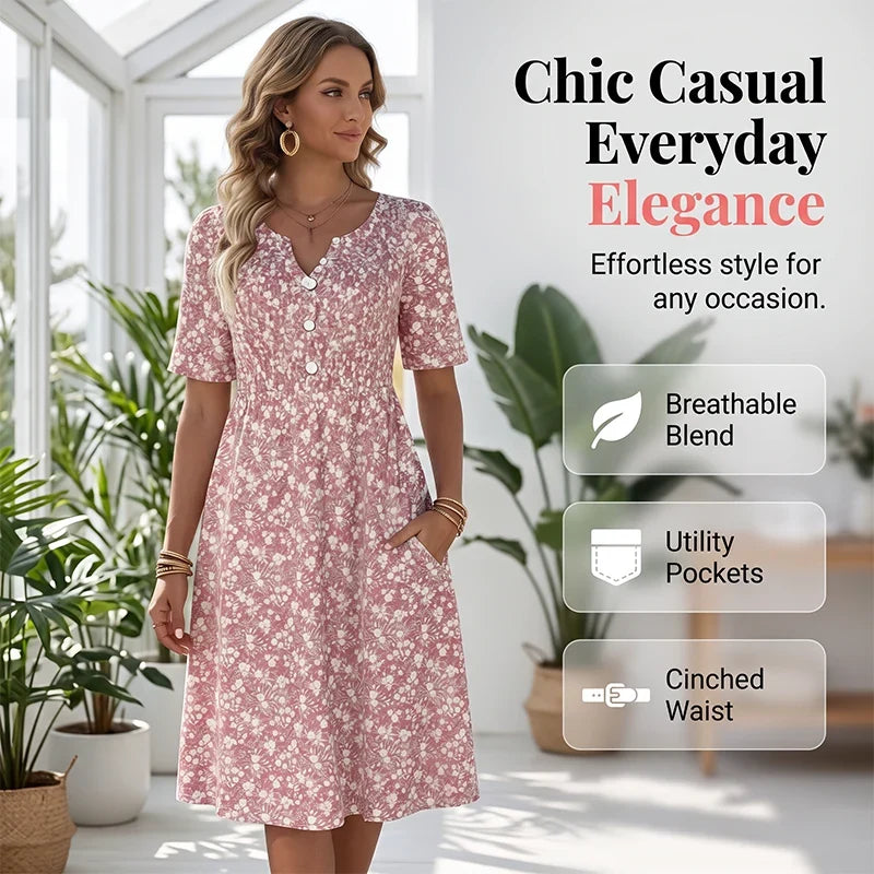 Ilaria Bentivoglio™ Soft V Neck Dress for Effortless Everyday Style